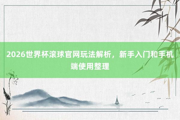 2026世界杯滚球官网玩法解析，新手入门和手机端使用整理