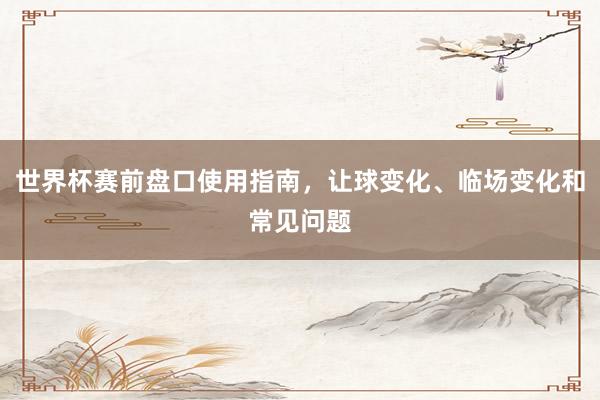 世界杯赛前盘口使用指南，让球变化、临场变化和常见问题